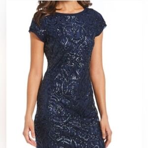 Vince Camuto Elegant Navy Blue Lace Sequin  Dress